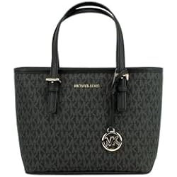 Maletin Louis Vuitton Mujer Bolso estilo tote Michael Kors XS, bolso de mujer Jet Set para viajar, Signo negro/dorado