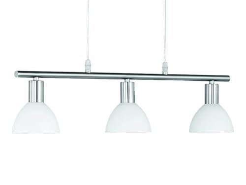 3-flammige Balkenpendelleuchte 61cm breit mit Glasschirmen Weiß