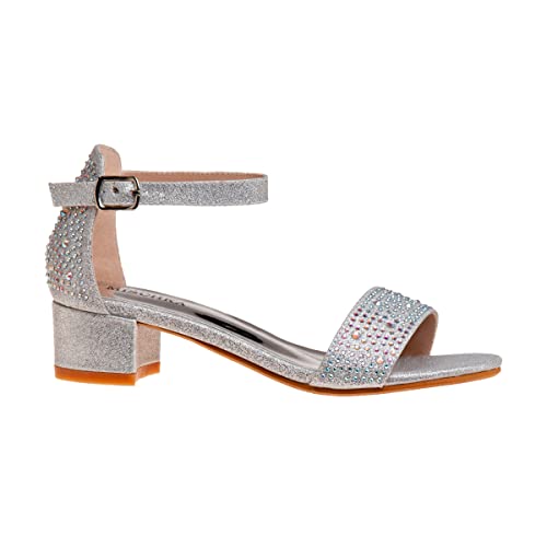 Badgley Mischka Girls Dress Shoes - Sandy Rhinestone Open Toe Dress Pump Sandals with Ankle Strap Heels for Kids (Rose Gold, Silver, Black) (Little Kid/Big Kid)2