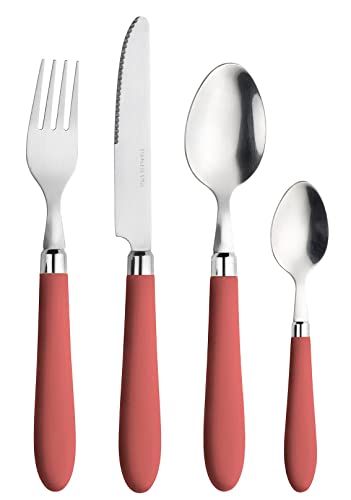 Prima Collection, Set da 24 Posate Serie Daisy, in Acciaio Inox Nichel Free, con Manico Colore: Rosso, con Scatola Regalo