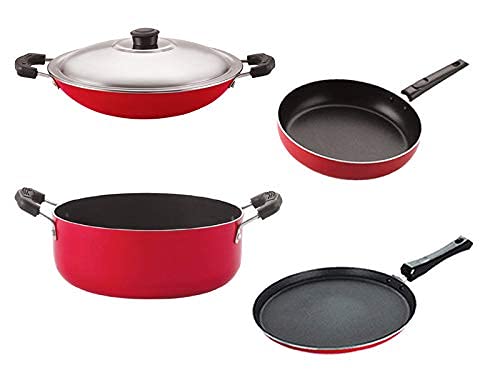 Nirlon Three Layer Non-Stick Coated Chemical Free Healthy Kitchenware Utensil Gift Set of 4 Pieces (2.6mm_FT10_AC_Cass20_FP12)