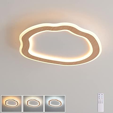 SENFAY LED Ceiling Light Dimmable Modern Ceiling Lamp with Remote Control, 38W clouds Wood Ceiling Light for Bedroom, Living Room, Dining Room Office Cover