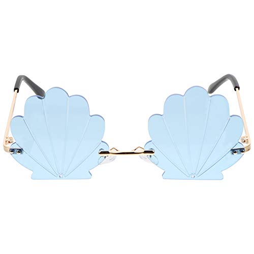 1Pc Fashion Sunglasses Shell Shaped Eyeglasses Rimless Wave Sunglasses for Adults Party Glasses (Blue)