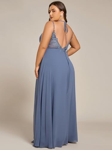 Image of Ever-Pretty Women's Pleated Backless Applique V Neck A Line Chiffon Sleeveless Plus Size Bridesmaid Dresses 01692-DA