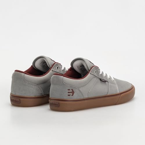 Image of Etnies Barge LS - Classic Skate Look, Slim Vulcanized Silhoutte, Hefty Armored Collar, Reinforced Vulc - Grey /Gum /Red - 9.5