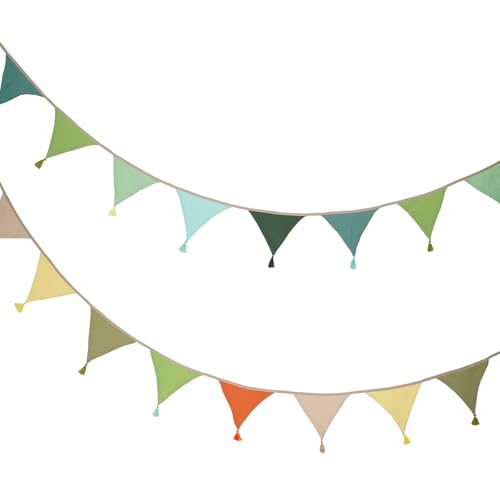 JDBlissful Banderines de Fiesta, Bunting de Tela, Banderas Triangulares de Colores, Guirnalda Banderines Arpillera, para Cumpleaños,Boda,Escuela,Fiesta al Aire Libre jardín (Verde)