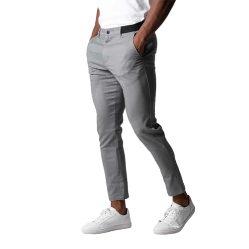 Pantalones de traje para hombre, color liso, cintura con botones, formal, para negocios, oficina, ajuste cómodo, aspecto clásico, no necesita planchado, 03# Gris, S