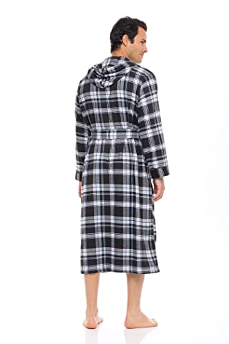 AMERICAN HEAVEN Men's Flannel Fleece Hooded Robe | Soft Cotton Shawl Collar Full Length Plaid Robe4