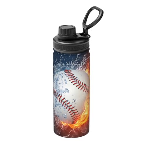 野球 水と火柄 水筒 真空断熱 保温 保冷 スポーツボトル 人気 ステンレスボトル スポーツ飲料対応 漏れない 直飲み530ml 男の子 女の子 大人 子供 グッズ キャラクター 雑貨