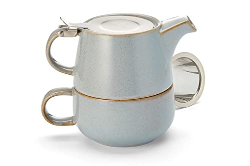 NEu teemando® Tea for one Set "Mans" Keramik, 4-teilig mit Edelstahlsieb- und -deckel Kanne: 0,45 l/Tasse: 0,25 l