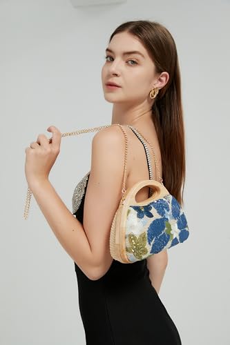 Image of UMREN Straw Clutch Handbags Women Beach Crossbody Hand-woven Summer Purse Wallet Top handle Evening Bag for Wedding Party