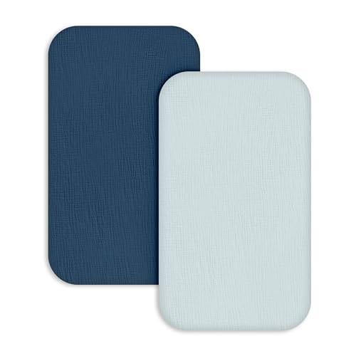 Image of Muslin Bassinet Sheets 2 Pack, Ultra Soft Breathable Fitted Sheets for Bedside Sleeper Bassinet, 33x20 Inch, Snug Fit Baby Bassinet Mattress Cover for Newborn Boys Girls (Bright Colors)