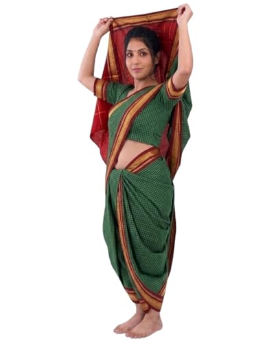 Image of BookMyCostume Traditional Marathi Dress for Girls|Dark Green Nauvari Saree for Kids with Blouse|Fisherwoman Costume for Kids|Indian Cultural State Dress| Adult M-L