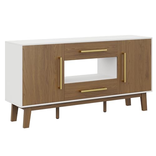 BELLEZE Mid-Century Modern Side Table with Two Drawers and Enclosed Cabinets, Sideboard Buffet Table for Kitchen, Living Room, or Hallway - Tristan (D