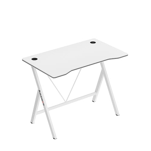 huzaro Hero 1.4 White - Computertisch Gamingtisch Schreibtisch Bürotisch PC Tisch - 100 x 50 cm - Zwei Kabeldurchführung - Gaming Homeoffice - Stahlkonstruktion Carbon Tischplatte - Weiß