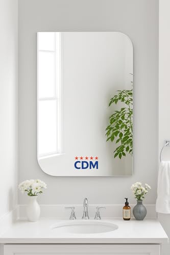 Image of CDM Premium Wall Mirror: Contemporary Rounded Edge Rectangular Mirror with Crystal-Clear HD Reflection for Bathroom, Bedroom, and Home Decor (12 x 16 Inch)