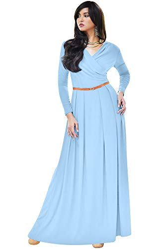 KOH KOH Plus Size Womens Long V-Neck Sleeve Sleeves Fall Formal Flowy Floor Length Evening Casual Day Modest Abaya Muslim Gown Gowns Maxi Dress Dresses, Sky Baby Light Blue 3XL 22-24