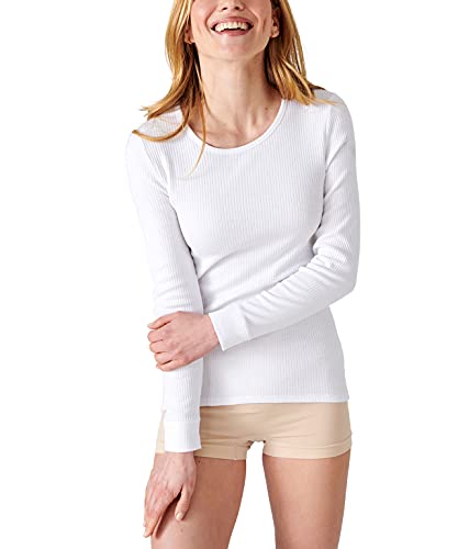 Damart - T-Shirt Thermique Thermolactyl Col Rond Côtes Molletonnées Femme Blanc Taille 58-60 (3XL)
