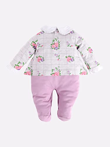 Image of BABY GO Cotton Footed Romper for Baby Girls | Cute Print Long Sleeve Sleepsuit with Front Snap Buttons | Newborn Jumpsuit & Pajamas