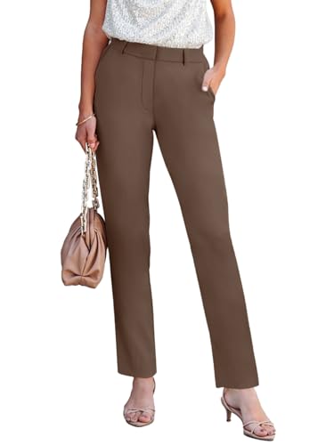 NIMIN Womens Work Dress Business Casual Pants High Waisted Office Trousers Straight Leg Ankle Slacks Pockets 2025 Summer Outfits Tawny Medium2