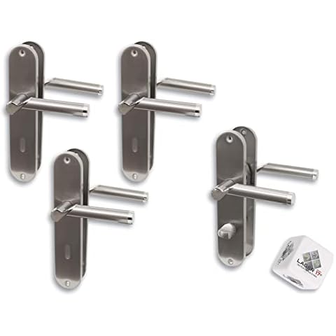 Lager17 GmbH Türbeschlag 4er Set, L17/A02 Edelstahl Renovierungsgarnitur für Zimmer- und Badtüren glanzlackiert, Türklinke Türgriff Cover
