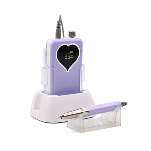 TIEOAXFT Taladro eléctrico sin escobillas for uñas, Base de Escritorio de 35K violetas, 35000rpm, batería Recargable for manicura y pedicura, inalámbrico(57-Set)