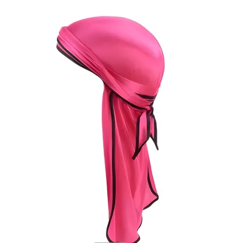 AFROCLASS – Durag satén sedoso silky, perfecto para las olas, trenzas y locs, Premium Silk de Rags para hombres y mujeres, banda larga y ancha, durag satén ultra suave, rosa y negro, 1 unité (Lot de 1