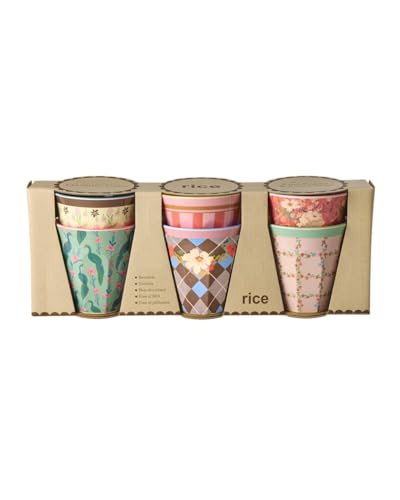ReWu Rice Melamin Becher - Pfau & Blumen Print - 6er-Set Becherset Kinderbecher Campingbecher Campinggeschirr Trinkbecher Melamingeschirr Bruchsicher BPA-frei 160ml
