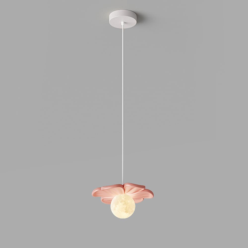 HUAYUSEDF Mid Century Pink Flower Pendant Light Fixture Minimalist Modern Hanging Lamp Nordic Floral Dining Room Lighting Indoor Girls Chandelier for Bedroom Living Study Bar Counter