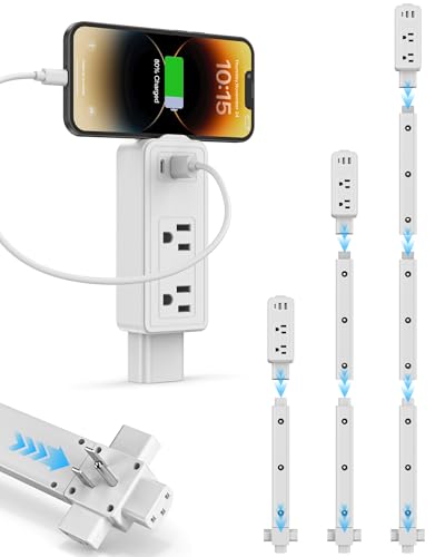 TUIKEN Electrical Outlet Extender Stick with 2 AC Outlets USB-C & 2 USB-A Ports Adjustable 17.7-36.1 Can Extend in Four Directions 5-in-1 Plug Extender for Nightstand Sofa etc.