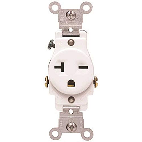 Leviton 20-Amp, 250-Volt, Narrow Body Single Receptacle, Straight Blade, Commercial Grade, Grounding, 5821-W, White