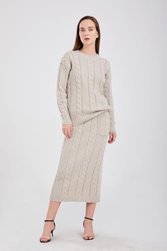 Image of utcoco Womens Sweater Sets Winter Chunky Cable Knit 2 Piece Outfits Sweater Skirt Set