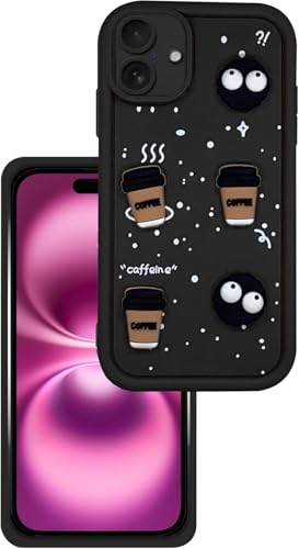 Image of GoldKart Back Case Cover Compatible for iPhone 16 | Cute Fun Cartoon 3D Ball Coffee Silicone Case | Full Body Protection Back Cover for iPhone 16 - Black
