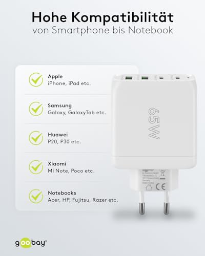 Goobay Caricatore Rapido USB-C Pd A 4 Porte (68W)/2X USB-A 2X Ingresso Usb-C/Erogazione Di Potenza/Alimentazione Cavo Ricarica Iphone, Altri Telefoni Cellulari/Caricabatterie Telefoni Cellulari/Bianco - 8