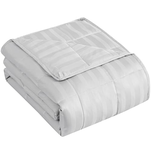 Image of King Size Weighted Blanket for Adults (20 lbs, 80 inch x 87 inch, Light grey Stripes) Heavy Blanket for Sleeping Perfect for 190-210 lbs, Breathable Blanket for Adults & Couple All Season, Machine Washable