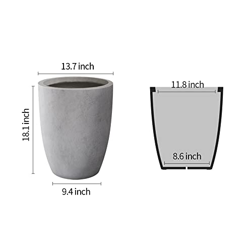 Kante 18.1" H Round Concrete Modern Tall Planters For Outdoor Indoor, Decorative Plant Pots With Drainage Hole & Rubber Plug For Home & Garden Natural Concrete #TOP5
