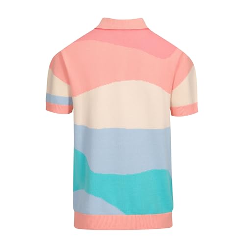 OXKNIT Mens Short Sleeve Vintage Polo Shirts Casual Multi-Colored Knitted Geometric Patterns Shirts2