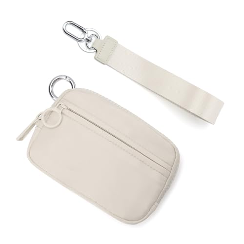 Image of The Iris Wallet Zipper Mini Coin Purse Keychain ID Holder Wallet | Zip Card Case with ID Window Purses for Women Mini Portable Keychain Wallet,Beige with Lanyard