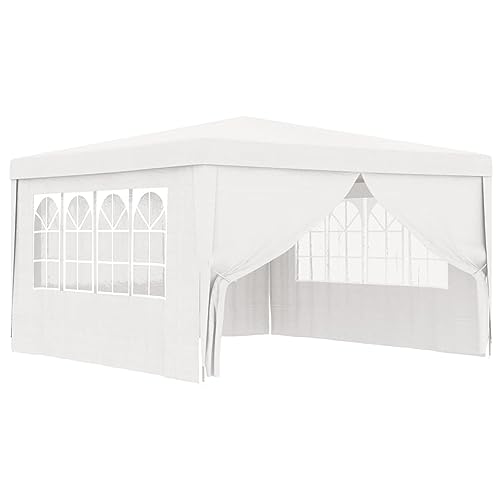 Gecheer Cenador profesional con paredes, 4 x 4 m, color blanco, 90 g/m², cenador de exterior, toldo, pérgola con tela, pabellón de jardín, carpa para fiestas, cenador para barbacoa, A48525