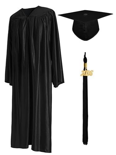 GraduationMall Shiny Graduation Gown Cap Tassel Set 2023 for High School & Bachelor