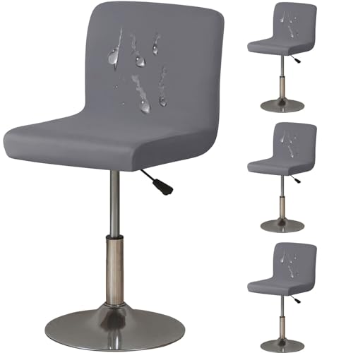 Paquete de 4 fundas elásticas impermeables para taburetes de cocina, con respaldo bajo, suaves, elásticas, para sillas de comedor, color gris oscuro