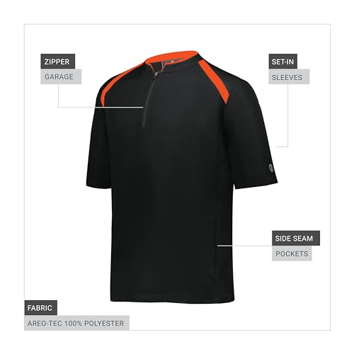 Holloway Mens Clubhouse Short Sleeve Pullover Cage Jacket - Ultimate Athletic Performance Wear for Maximum Mobility 1J Black/Orange