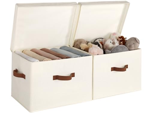 StorageWorks Fabric Storage Bins with Lid, Decorative Storage Boxes for