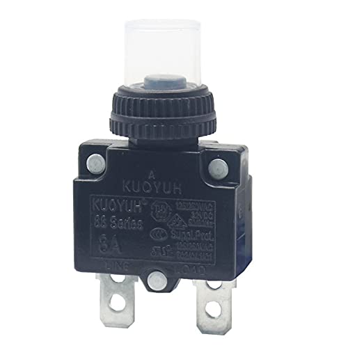 KUOYUH USA 8 Amp 88 Series Quick Connect Terminals Push-to-Reset Thermal Circuit Breaker with Transparent Waterproof Button Dust Cover (1-Pack)