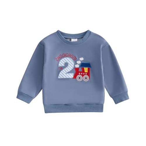 Toddler Baby Boy 2nd Birthday Outfit Choo Choo I'm Two Train Sweatshirt Two Cool Long Sleeve T-Shirt Top Fall Clothes