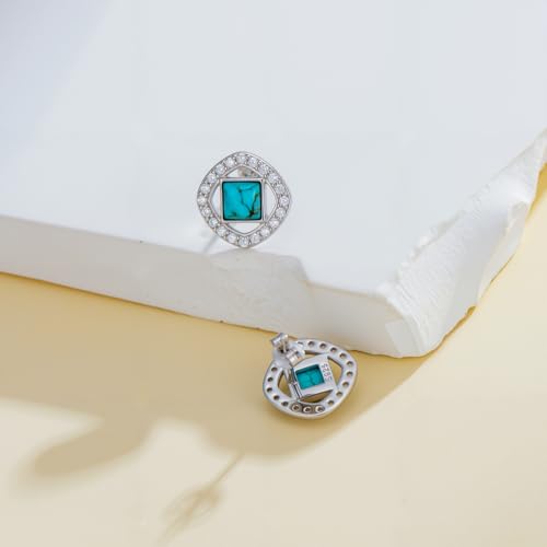 Natural Turquoise Halo Stud Earrings for Women 925 Sterling Silver Post Earrings with Genuine Turquoise Jewelry Gifts2