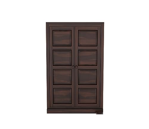 Image of Sheesham Wood Wooden 2 Door Wardrobe Organizer for Clothes | - Solid Wood Almirah with 2 Shelves - with Hanging Space Cupboard for Large Bedroom (Design 19)