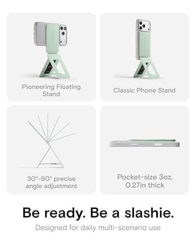 Image of MOFT Phone Tripod Stand Selfie Stick for iPhone, Multi-Angles iPhone Stand, Lightweight & Portable Phone Holder, Strong Magnets, MOVAS Vegan Leather, Travel Essentials, Peppermint (Without Card Slot)