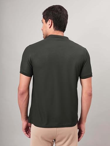 Image of TECHNOSPORT Men's Solid Slim Fit Polo Collar T-Shirt MATPIQ Half Sleeve Button Polyester for Gym Running Workout UPF50+ Anti Odour