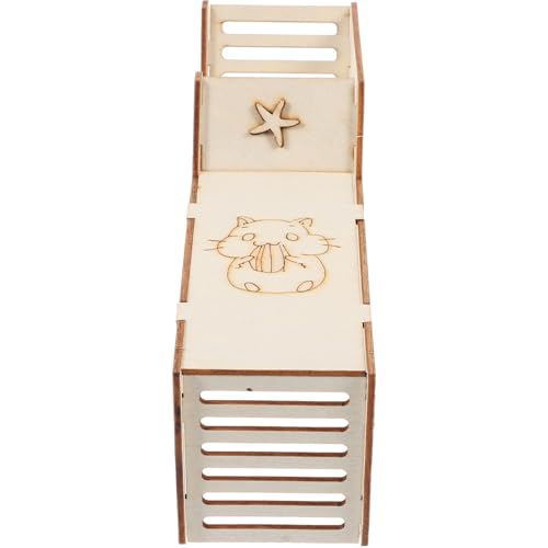 Lurrose Nascondiglio in Legno per Criceti con Rampa Casa per Piccoli Animali Habitat per Scoiattoli e Porcellini d'India Forniture per Roditori Area Gioco Sicura e Stimolante